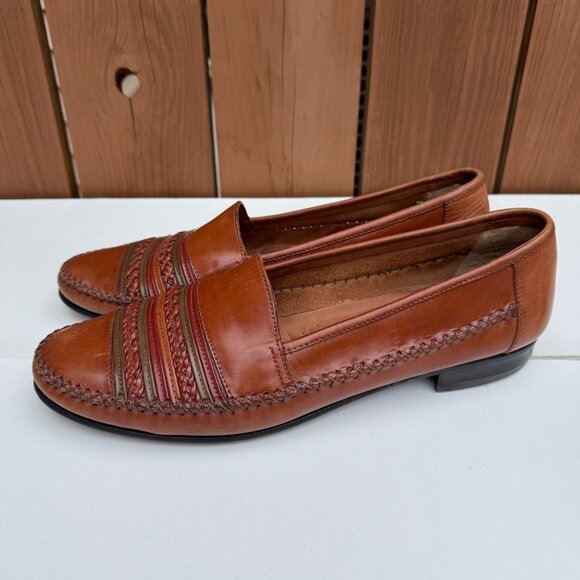 Giorgio Britini Le Glove Men's Leather Loafers Size 12 D Brown Braided Detail - Picture 1 of 9